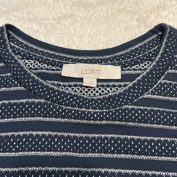 LOFT Navy Long Sleeve Shirt, Cinched Sleeves - Picture 2 of 8